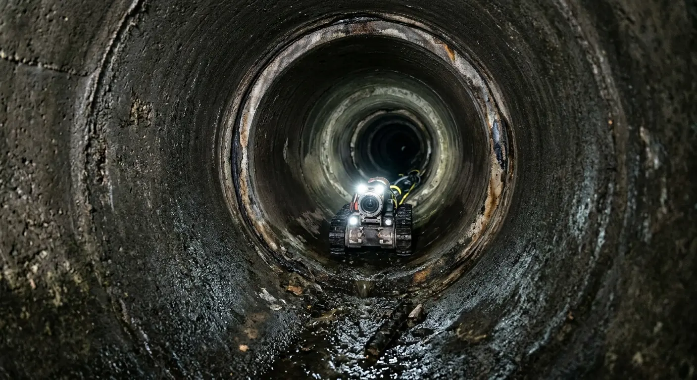 Robotic sewer camera inspecting pipe interior for Sewer Line Repair in Pepperell